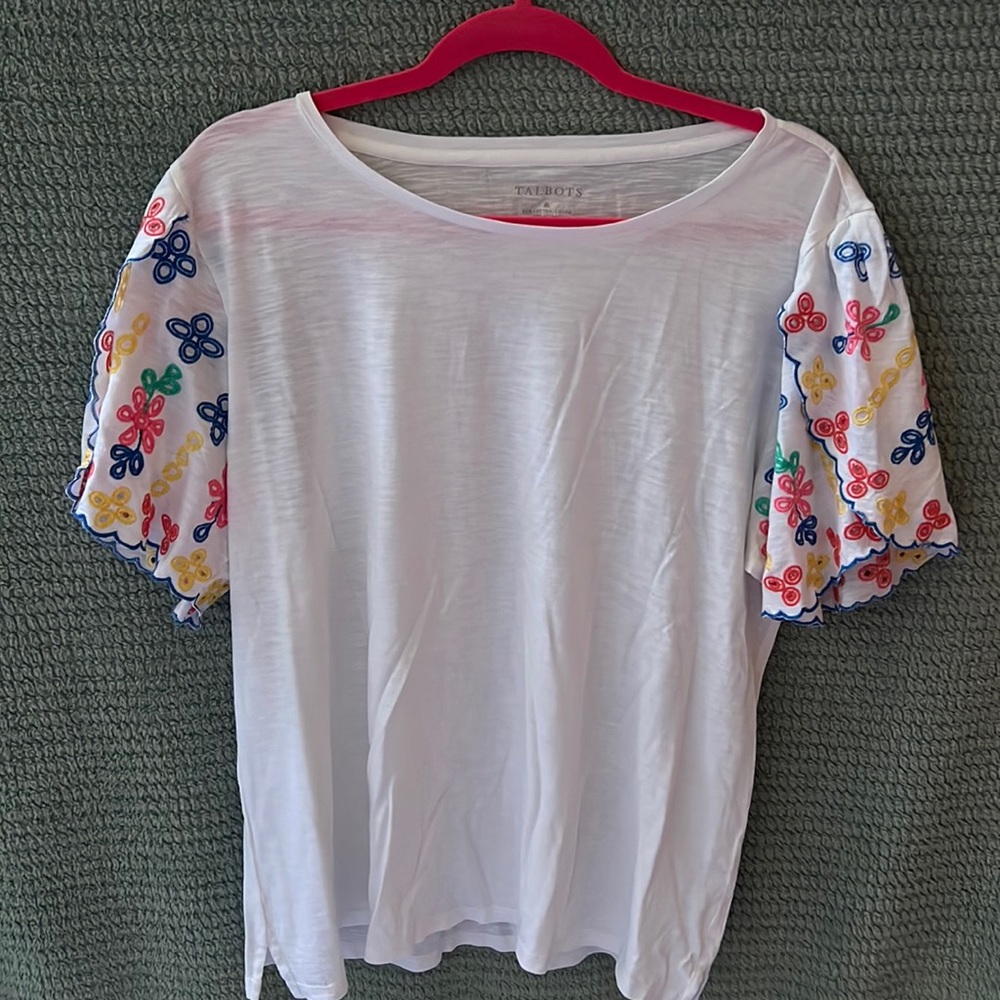 Talbots shirt with embroidered sleeves.